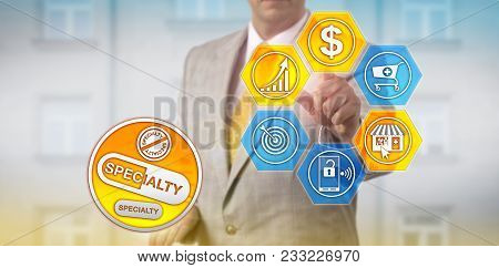 Unrecognizable Manager Highlighting The High-cost Specialty Drugs Market. Concept For Premium Placed