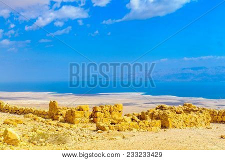 Remains Of The Fortification Of Masada (now A National Park), And Landscape Of The Dead Sea, On The 