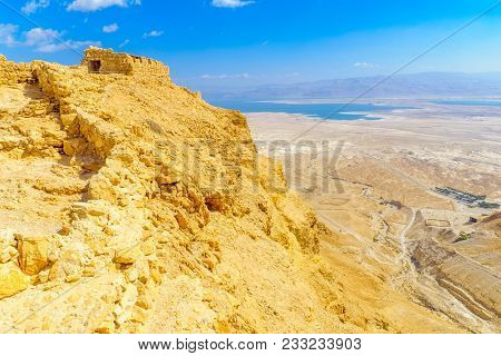Remains Of The Fortress Of Masada (now A National Park), And Landscape, On The Eastern Edge Of The J