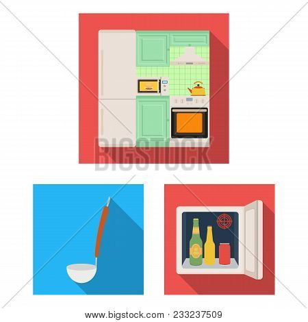 Kitchen Equipment Flat Icons In Set Collection For Design. Kitchen And Accessories Vector Symbol Sto