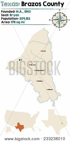 Detailed Map Of Brazos County In Texas, Usa.