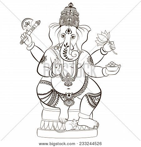 Hindu Lord Ganesha. Ornament God Ganesha. Vector Illustration For Any Other Kind Of Design, Birthday