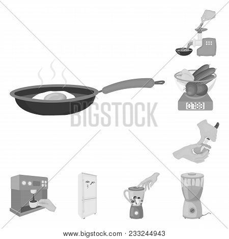 Cooking Food Monochrome Icons In Set Collection For Design. Kitchen, Equipment And Tools Vector Symb