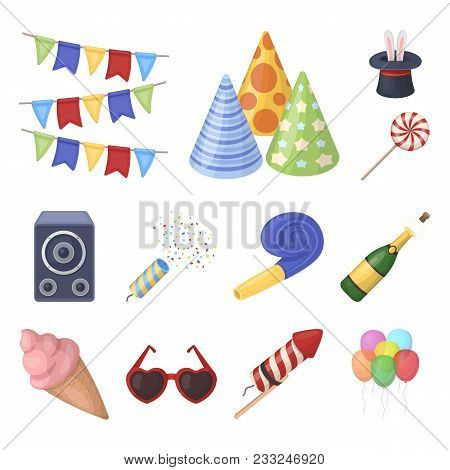 Party, Entertainment Cartoon Icons In Set Collection For Design. Celebration And Treat Vector Symbol