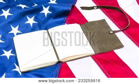 Flag Of Unired States Of America With Note On It.