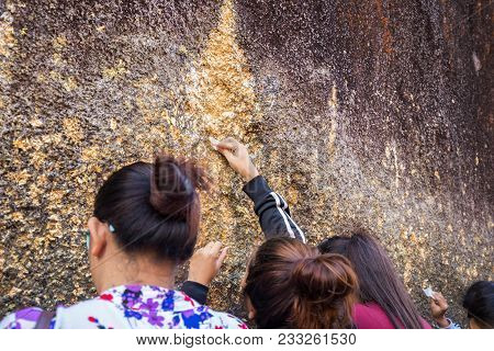 Unidentified People Traveling To Worship The Footprint Of Buddha At Khitchakut Mountain In Chanthabu