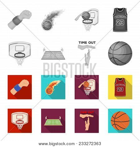 Basketball And Attributes Monochrome, Flat Icons In Set Collection For Design.basketball Player And 