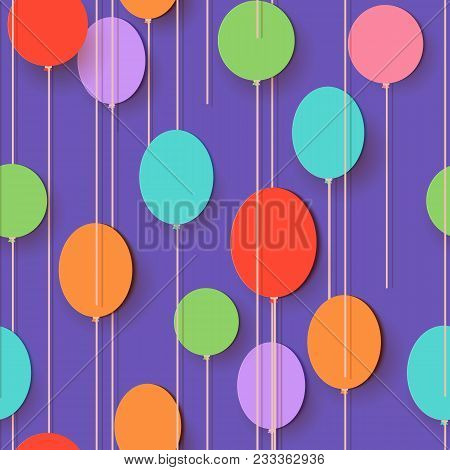 Paper Cut Balloons. Seamless Pattern. Vector Applique Card Illustration. Flat Festive Flying Balloon