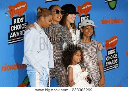 Mel B, Madison Brown Belafonte, Angel Iris Murphy Brown and Phoenix Chi Gulzar at the Nickelodeon's 2018 Kids' Choice Awards held at the Forum in Inglewood, USA on March 24, 2018.