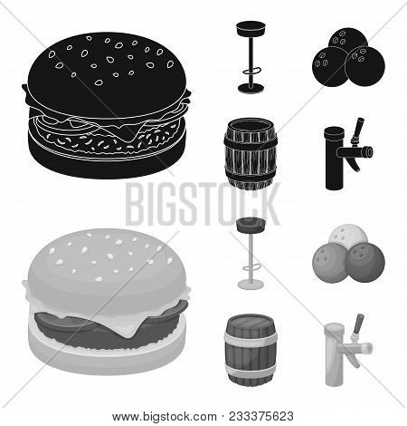 Restaurant, Cafe, Chair, Bowling Ball .pub Set Collection Icons In Black, Monochrom Style Vector Sym