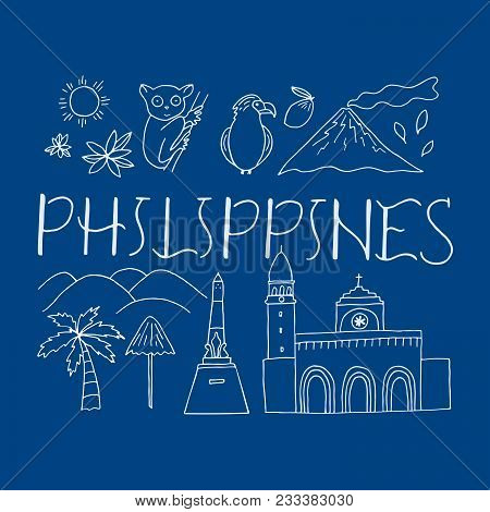 Isolated Vector Icons Of Philippines. Culture And Architecture.