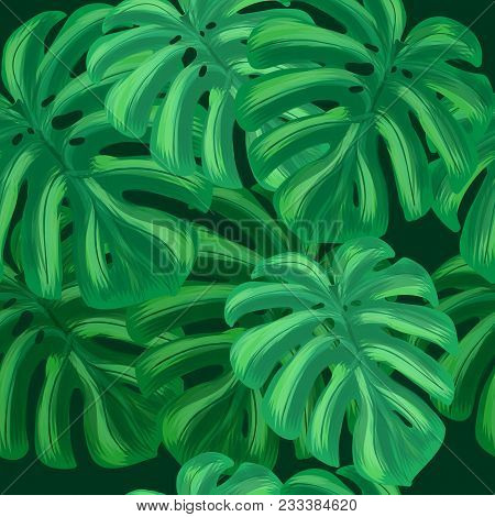 Summer Tropical Background With Exotic Leaves Seamless Pattern
