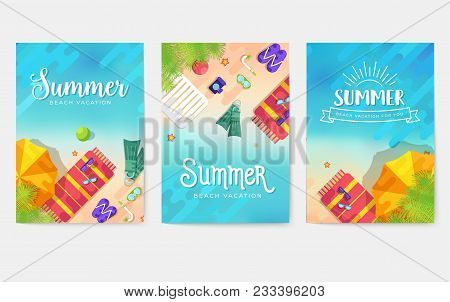 Summer Vecetion Time  Vector Brochure Cards Set. Ecology Template Of Flyear, Magazines, Poster, Book