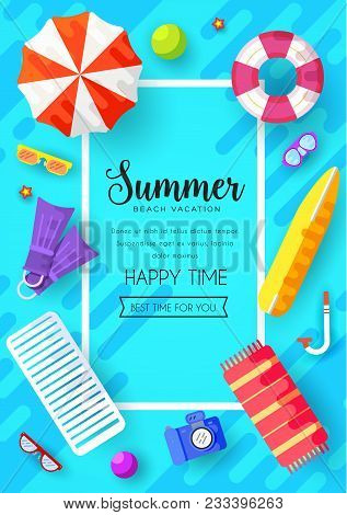 Summer Vecetion Time  Vector Brochure Cards Set. Ecology Template Of Flyear, Magazines, Poster, Book