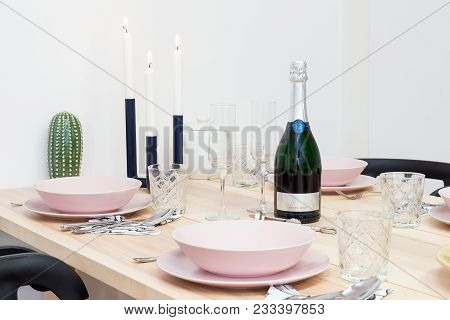 Laid Table With A Bottle Of Sekt