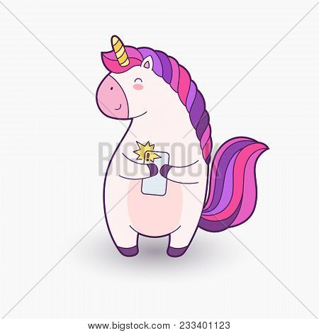 Cute Cartoon Magical Unicorn. Vector Illustration. Template For Printing, Background, Texture, Wallp
