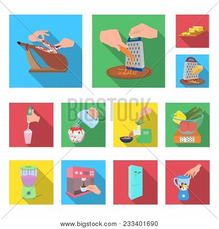 Cooking Food Flat Icons In Set Collection For Design. Kitchen, Equipment And Tools Vector Symbol Sto