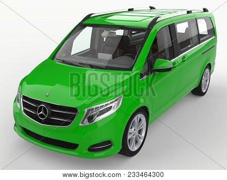 Green Mercedes-benz V-class On A White Background. Three-dimensional Raster Illustration. 3d Renderi