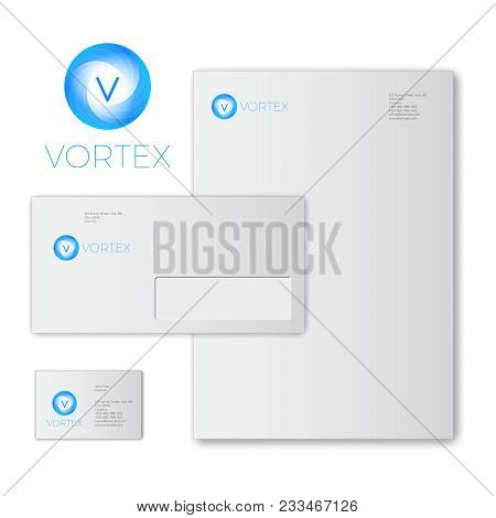 Blue Vortex Logo. Business Documents. Identity. Form, Envelope And Business Card.