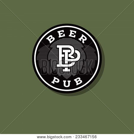 Pub Logo. Beer Pub Emblem. Hops And Letters In A Green Circle. P And B Letters.