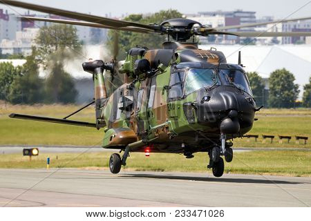 Paris, France - Jun 22, 2017: French Army Nhindustries Nh90-tth Caiman Helicopter Landing During The