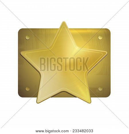 Gold Sheriff Star Abstract Texture. Brushed, Polished Surface Medal Textured For Design Concepts, We