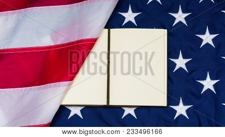 Leather Cowered Note On Red Blue Flag Of Unired States.