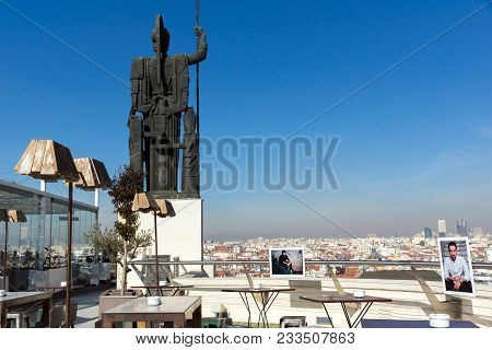 Madrid, Spain - January 24, 2018:  Panoramic View Of City Of Madrid From Circulo De Bellas Artes, Sp