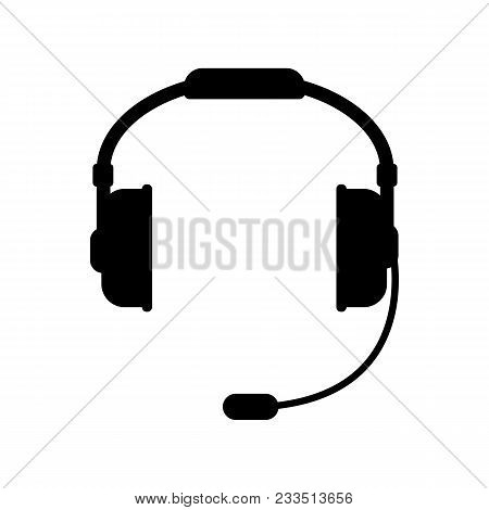Vector Headphones Icon. Black Symbol Silhouette Isolated On A White Background. Stock - Vector