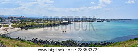 Scenery Of Hamdeok Beach, View From Seoubong Peak. It Is One Of The Most Famous Beach In Jeju Island