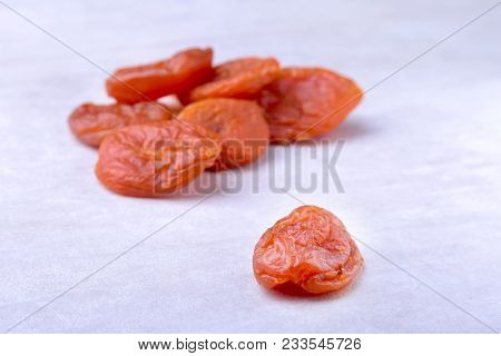 Dried Apricots Isolated White Background. Selective Focus