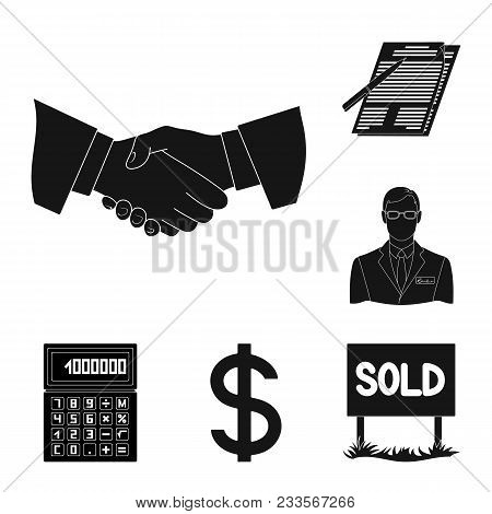 Realtor, Agency Black Icons In Set Collection For Design. Buying And Selling Real Estate Vector Symb
