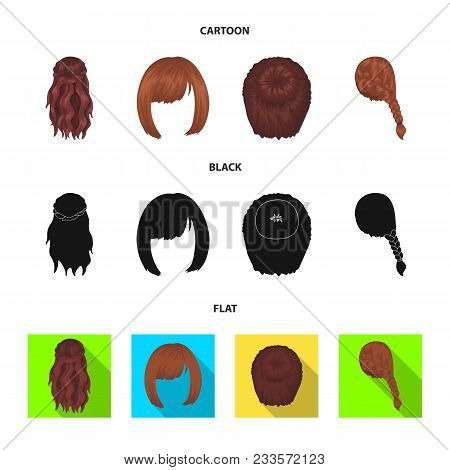 Kara, Red Braid And Other Types Of Hairstyles. Back Hairstyle Set Collection Icons In Cartoon, Black