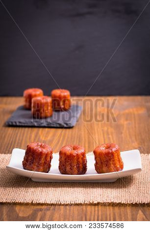French Pastry Canele Rum And Vanilla Flavor Thick Caramelized Crust With Copy Space