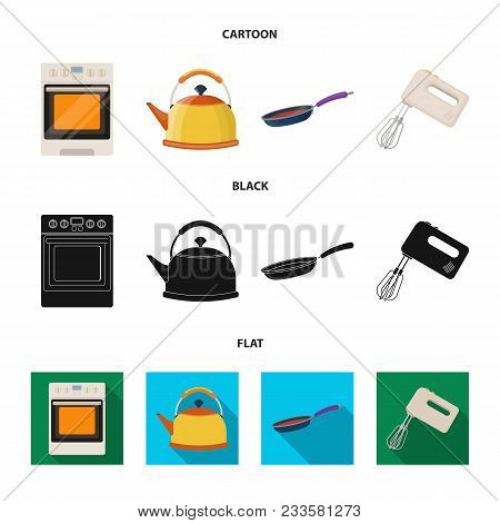 Kitchen Equipment Cartoon, Black, Flat Icons In Set Collection For Design. Kitchen And Accessories V