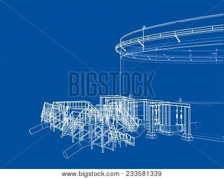 Oil Storage Tank. 3d Illustration. Wire-frame Style