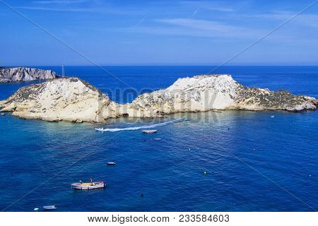 View Of Tremiti Islands With Blue Water, Boats And Clouds. Gargano. Puglia, Italy. For Nature, Trave