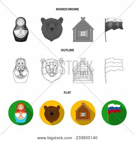 Russia, Country, Vodka, Accordion .russia Country Set Collection Icons In Flat, Outline, Monochrome 