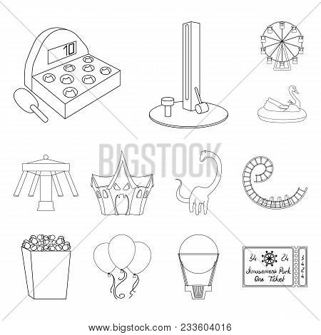 Amusement Park Outline Icons In Set Collection For Design. Equipment And Attractions Vector Symbol S