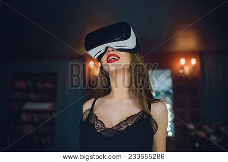 Woman Using The Virtual Reality Headset Boobs