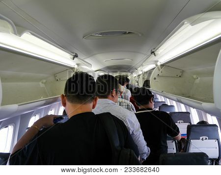 Thai People And Traveler Passengers Walking Out Of Plane Go To Inside Phrae Airport  On May 31, 2017
