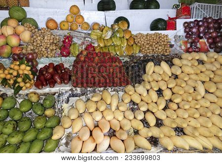 Pattaya,thailand- February 27,2018: Fresh Fruit, Colourfully Displayed At A Market