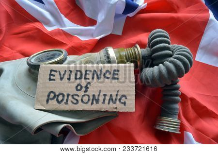  The scandal about poisoning of former spy Sergei Skripal. Concept.British Flag background.March 29, 2018 in Kiev,Ukraine