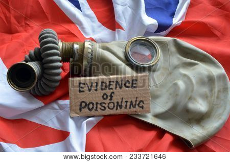  The scandal about poisoning of former spy Sergei Skripal. Concept.British Flag background.March 29, 2018 in Kiev,Ukraine