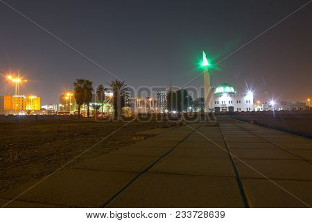 The Beach Mosque Nearby Balad (shopping Area) At Night In Jeddah, Saudi Arabia