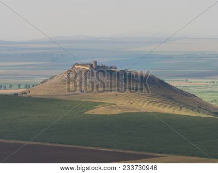 Beautiful Landscape Of Enisala Old Stronghold Citadel Standing On The Hill, Dobrogea,romania