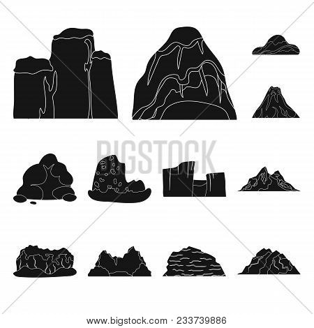 Different Mountains Black Icons In Set Collection For Design.mountains And Landscape Vector Symbol S
