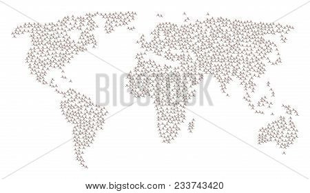 Global Concept Map Done Of Big Bang Icons. Vector Big Bang Scattered Flat Icons Are United Into Mosa