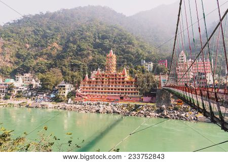 Rishikesh, Uttarakhand, India - November 02, 2016. Panoramic View Of Ganga River From The Lakshman J