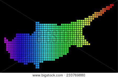 Spectrum Dotted Cyprus Island Map. Vector Geographic Map In Bright Colors On A Black Background. Mul